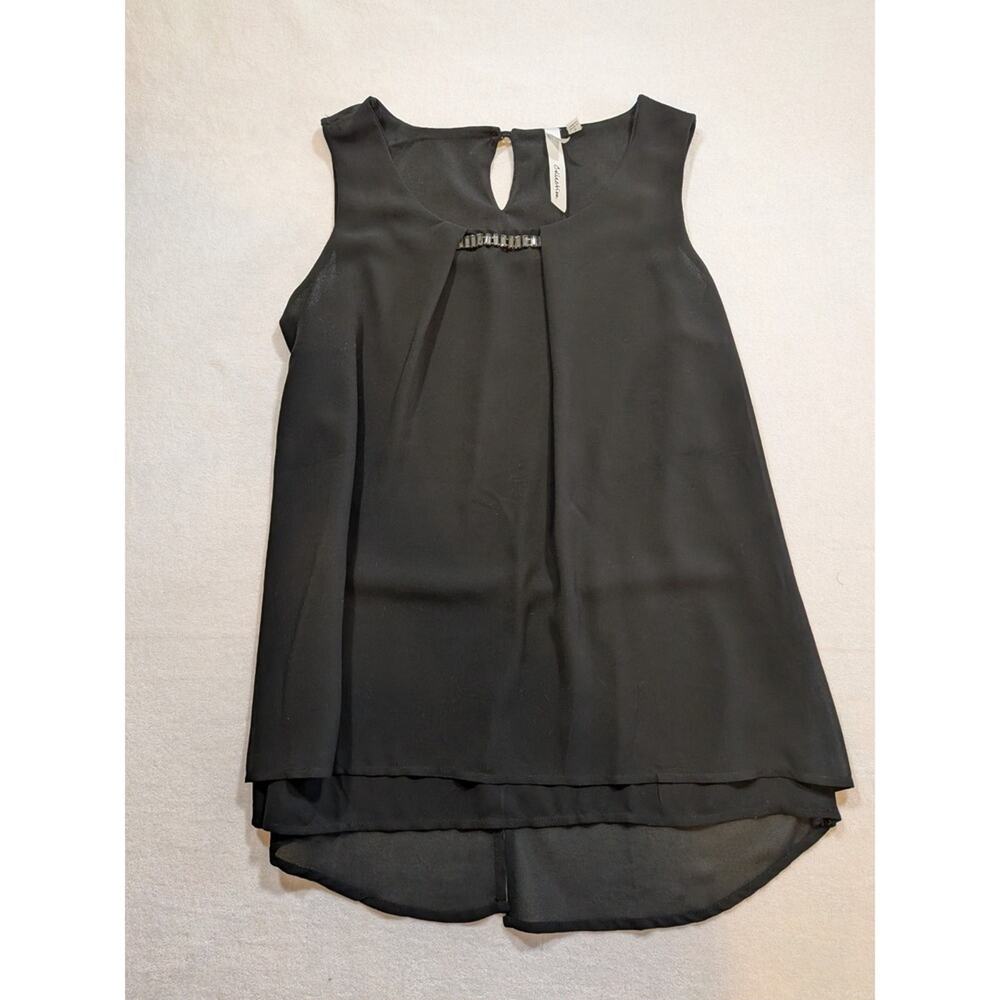 NY collection‎ black beaded tank top blouse size S